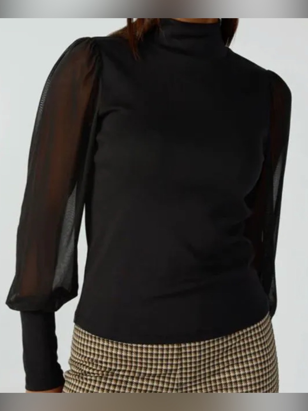 Sanctuary - On My Mind Sheer-Sleeve Mock Neck Top in Black- XXL- NWT